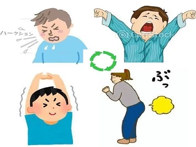 くしゃみ→あくび→のび→おなら